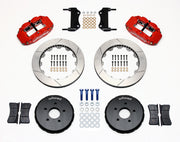 Wilwood front Superlite 6R kit for Nissan 350Z & Infiniti G35, red calipers and 13.06-inch gt slotted rotors laid out