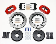 Wilwood front Superlite 6R kit for Nissan 350Z & Infiniti G35, red calipers and 14-inch srp drilled and slotted rotors laid out