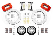 Wilwood front Dynapro DS kit for Subaru Impreza, WRX, WRX STI, Forester, Legacy & Outback, red calipers and 12-inch gt slotted rotors laid out