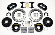 Wilwood black FNSL4R rear brake kit with 12.88-inch drilled and slotted rotors, calipers and mounting components laid out