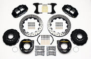 Wilwood black FNSL4R rear brake kit with 12.88-inch drilled and slotted rotors, calipers and mounting components laid out