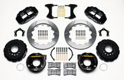 Wilwood black FNSL4R rear brake kit with 12.88-inch slotted rotors, calipers and mounting components laid out