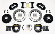Wilwood black FNSL4R rear brake kit with 12.88-inch drilled and slotted rotors, calipers and mounting components laid out