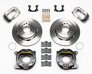 Wilwood polished FDLI rear brake kit with 12.19-inch plain rotors, calipers and mounting components laid out