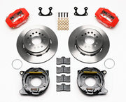 Wilwood red FDLI rear brake kit with 12.19-inch plain rotors, calipers and mounting components laid out