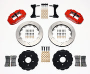Wilwood red FNSL6R front brake kit with 13.06-inch slotted rotors, calipers and mounting components laid out