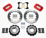 Wilwood red DPR-DS rear brake kit with 12.88-inch slotted rotors, calipers and mounting components laid out