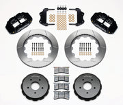 Wilwood black FNSL6R front brake kit with 14.00-inch slotted rotors, calipers and mounting components laid out