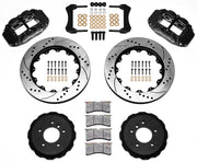 Wilwood black FNSL6R front brake kit with 14.00-inch drilled and slotted rotors, calipers and mounting components laid out