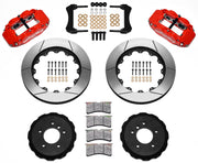 Wilwood red FNSL6R front brake kit with 14.00-inch slotted rotors, calipers and mounting components laid out