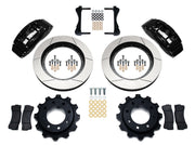 Wilwood black TC6R rear brake kit with 16.00-inch slotted rotors, calipers and mounting components laid out
