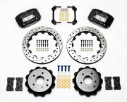 Wilwood black DPR-DS rear brake kit with 12.88-inch drilled and slotted rotors, calipers and mounting components laid out