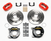 Wilwood red FDLI rear brake kit with 12.19-inch plain rotors, calipers and mounting components laid out