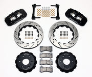 Wilwood black AERO6 front brake kit with 14.25-inch drilled and slotted rotors, calipers and mounting components laid out