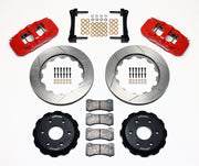 Wilwood red AERO6 front brake kit with 14.25-inch slotted rotors, calipers and mounting components laid out