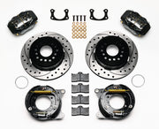 Wilwood black FDLI rear brake kit with 12.19-inch drilled and slotted rotors, calipers and mounting components laid out