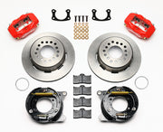 Wilwood red FDLI rear brake kit with 12.19-inch plain rotors, calipers and mounting components laid out