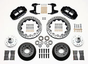 Wilwood black FNSL6R front brake kit with 12.88-inch drilled and slotted rotors, calipers and mounting components laid out
