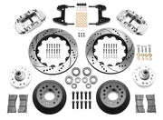 Wilwood polished FNSL6R front brake kit with 14.00-inch drilled and slotted rotors, calipers and mounting components laid out