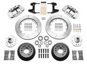 Wilwood polished FNSL6R front brake kit with 14.00-inch slotted rotors, calipers and mounting components laid out