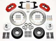 Wilwood red FNSL6R front brake kit with 14.00-inch slotted rotors, calipers and mounting components laid out