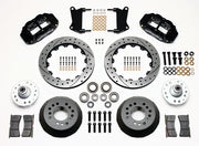 Wilwood black FNSL6R front brake kit with 12.88-inch drilled and slotted rotors, calipers and mounting components laid out