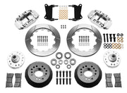 Wilwood polished FNSL6R front brake kit with 12.88-inch slotted rotors, calipers and mounting components laid out
