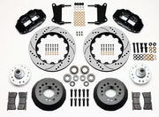 Wilwood black FNSL6R front brake kit with 14.00-inch drilled and slotted rotors, calipers and mounting components laid out