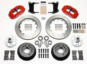 Wilwood red FNSL6R front brake kit with 14.00-inch slotted rotors, calipers and mounting components laid out