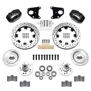 Wilwood black FDLI front brake kit with 12.19-inch drilled and slotted rotors, calipers and mounting components laid out