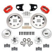 Wilwood red FDLI front brake kit with 12.19-inch plain rotors, calipers and mounting components laid out