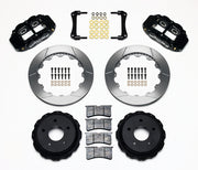 Wilwood black FNSL4R rear brake kit with 12.88-inch slotted rotors, calipers and mounting components laid out