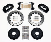 Wilwood black FNSL6R front brake kit with 13.06-inch drilled and slotted rotors, calipers and mounting components laid out