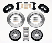 Wilwood black FNSL6R front brake kit with 14.00-inch slotted rotors, calipers and mounting components laid out