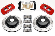 Wilwood red AERO4 rear brake kit with 14.25-inch drilled-and-slotted rotors, components laid out