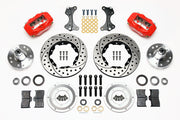 Wilwood red Forged Dynalite Internal front brake kit with 11.00-inch drilled-and-slotted rotors, components laid out
