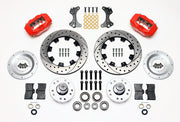 Wilwood red Forged Dynalite Internal front brake kit with 12.19-inch drilled-and-slotted rotors, components laid out