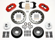 Wilwood red Forged Narrow Superlite 6R front brake kit with 12.88-inch drilled-and-slotted rotors, components laid out