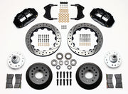Wilwood black Forged Narrow Superlite 6R front brake kit with 12.88-inch drilled-and-slotted rotors, components laid out
