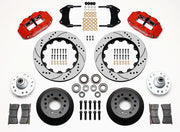 Wilwood red Forged Narrow Superlite 6R front brake kit with 14.00-inch drilled-and-slotted rotors, components laid out
