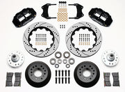 Wilwood black Forged Narrow Superlite 6R front brake kit with 14.00-inch drilled-and-slotted rotors, components laid out