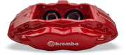 Brembo 4-Piston Alloy Caliper Restoration. Brembo calipers done right means Brembo brakes done the PMB way. Brembo is the leader in painted calipers.  PMB restores them right. Stripped with anodizing retained. Factory seals. 4-step paint, branding and replated hardware. Have your Brembo brake calipers restored right.