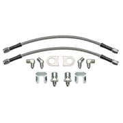 Wilwood axle hose kit with two braided lines, weld-on tabs, clips and elbow fittings