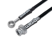 Wilwood Accord front hose connector detail showing a banjo eye and chassis socket