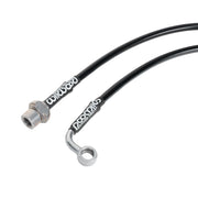 Wilwood Tacoma front hose connector detail with an offset banjo end and threaded socket