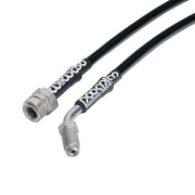 Wilwood R32 front hose detail with angled threaded end and female chassis socket