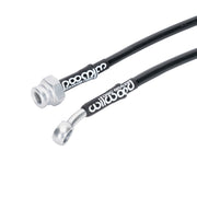Wilwood S2000 front hose connector detail with banjo eye and threaded chassis socket