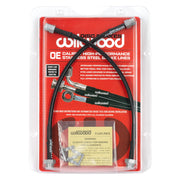 Porsche 911 2.7/2.7S/3.0 front hose kit: Wilwood retail package displaying the two front brake hoses against a red backing card