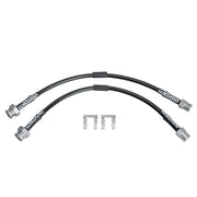 Porsche 930 Turbo 3.0/3.3 front flexlines: Two black-covered front brake hoses with two retaining clips arranged separately