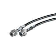 Selected Porsche 911 Carrera 2/4, SC and Turbo front hose applications: Close view of two open silver hose unions with black protective sleeves